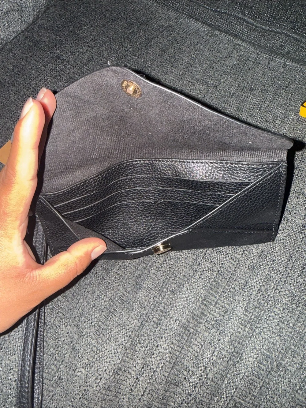 Steve Madden Black Pebbled Leather Wristlet with Gold Turn Lock